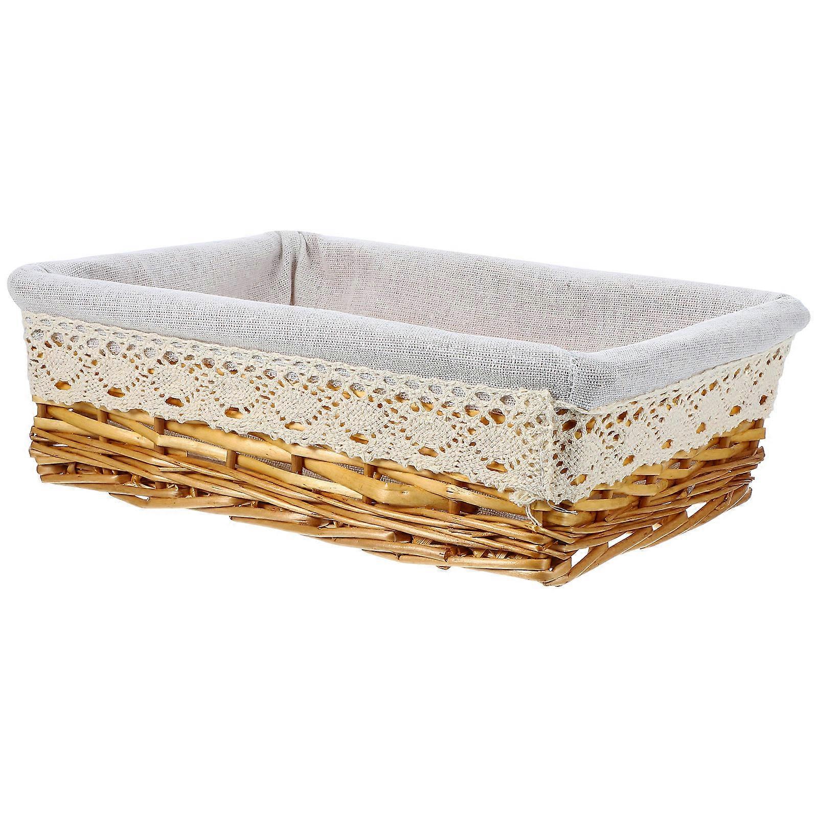 Multipurpose Rectangular Wicker Storage Basket with Removable Washable Liner Willow Woven Containers - Size S
