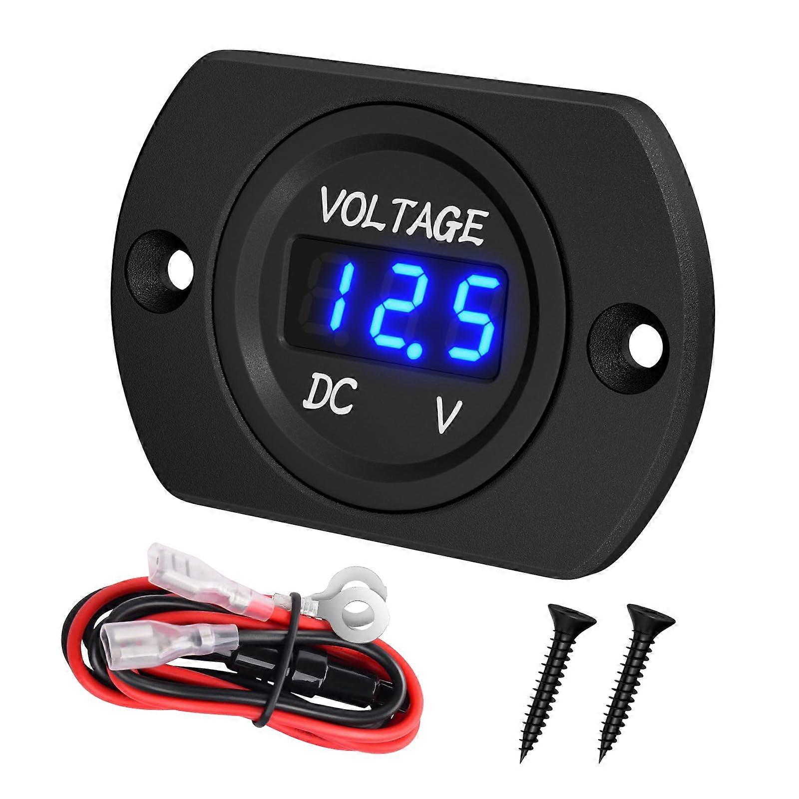 12V LED Voltmeter Waterproof Battery Voltage Meter with Blue Display for Car Boat Motorcycle