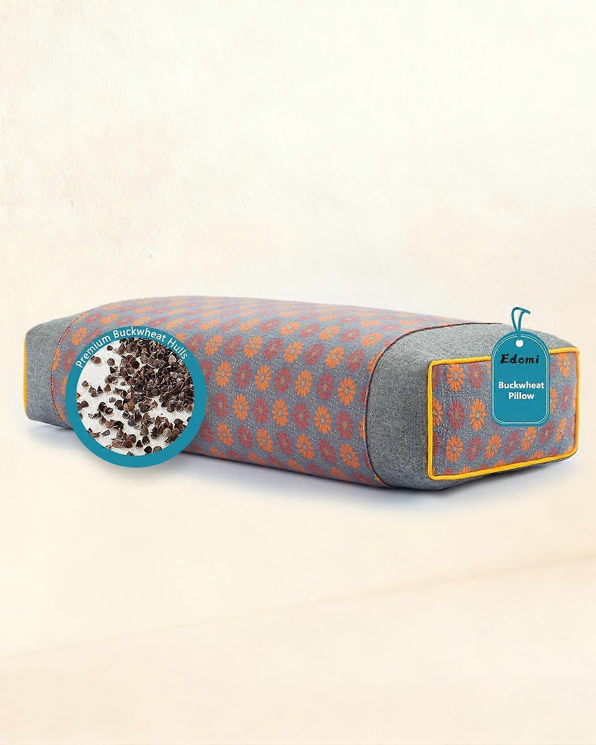 Adjustable Buckwheat Pillow for Neck Pain Relief with Cervical Support, Travel Size, Gray 19x9