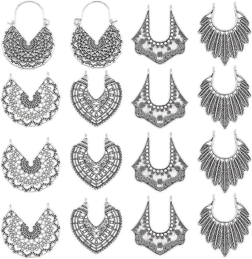 24pcs 4 Styles Tibetan Chandelier Component Charm Bohemia Alloy Hollow Earring Component Pendants Vintage Filigree Charm Pendant Link Connectors for E