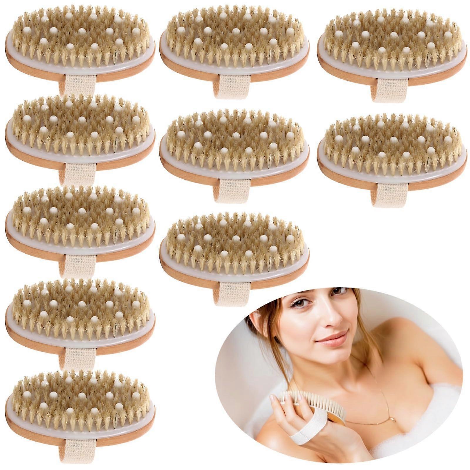 Body Brush Set of 10 with Natural Boar Bristles for Deep Exfoliation and Cellulite Reduction