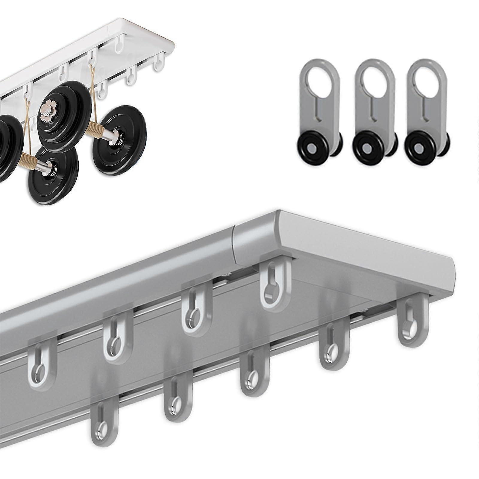 Ceiling Curtain Track Double Layer Silent Rail 510cm Gray Aluminum Heavy Duty Smooth Glide
