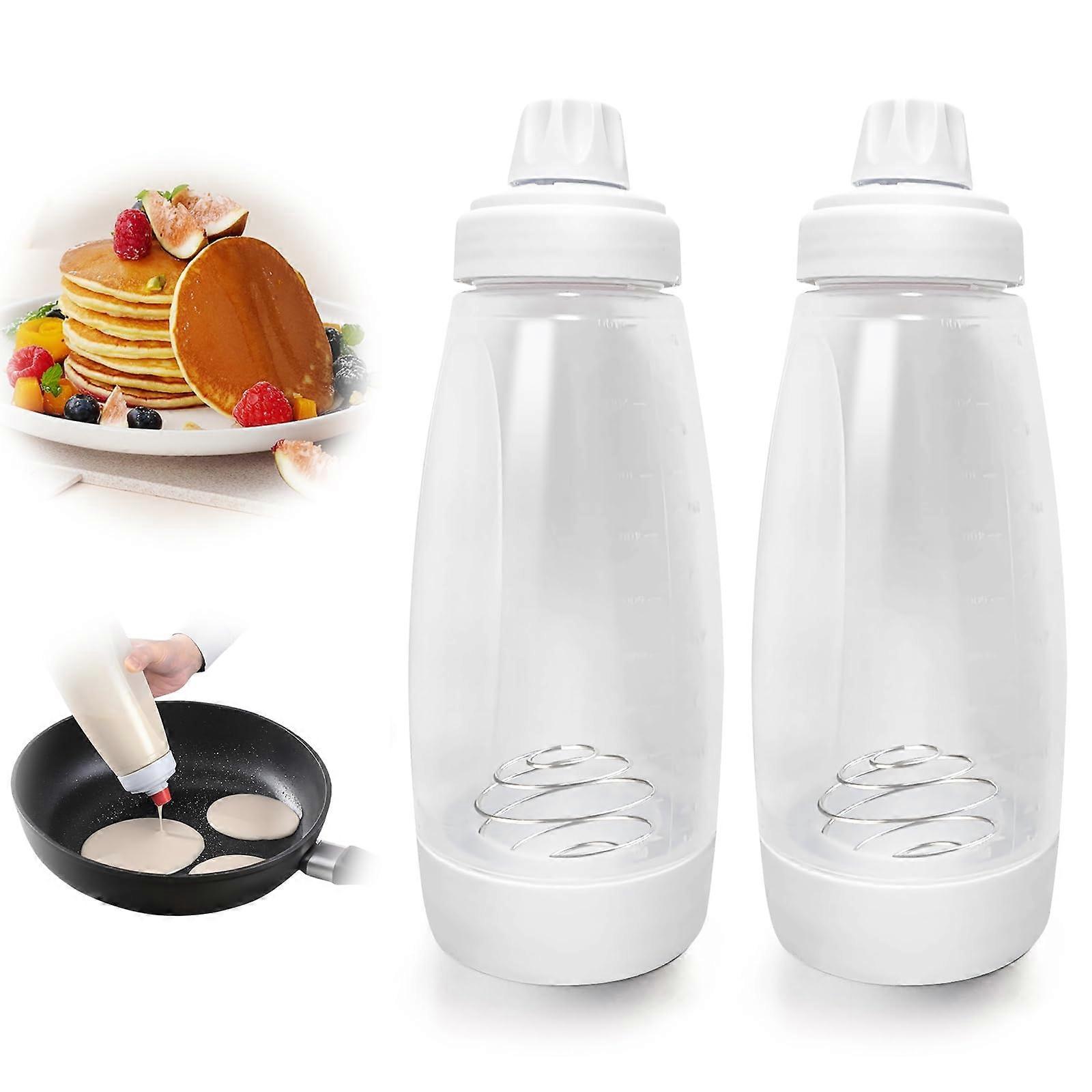 Pancake Batter Dispenser with Builtin Whisk Ball, Precise Control Squeeze Bottle for Cupcakes and Muffins