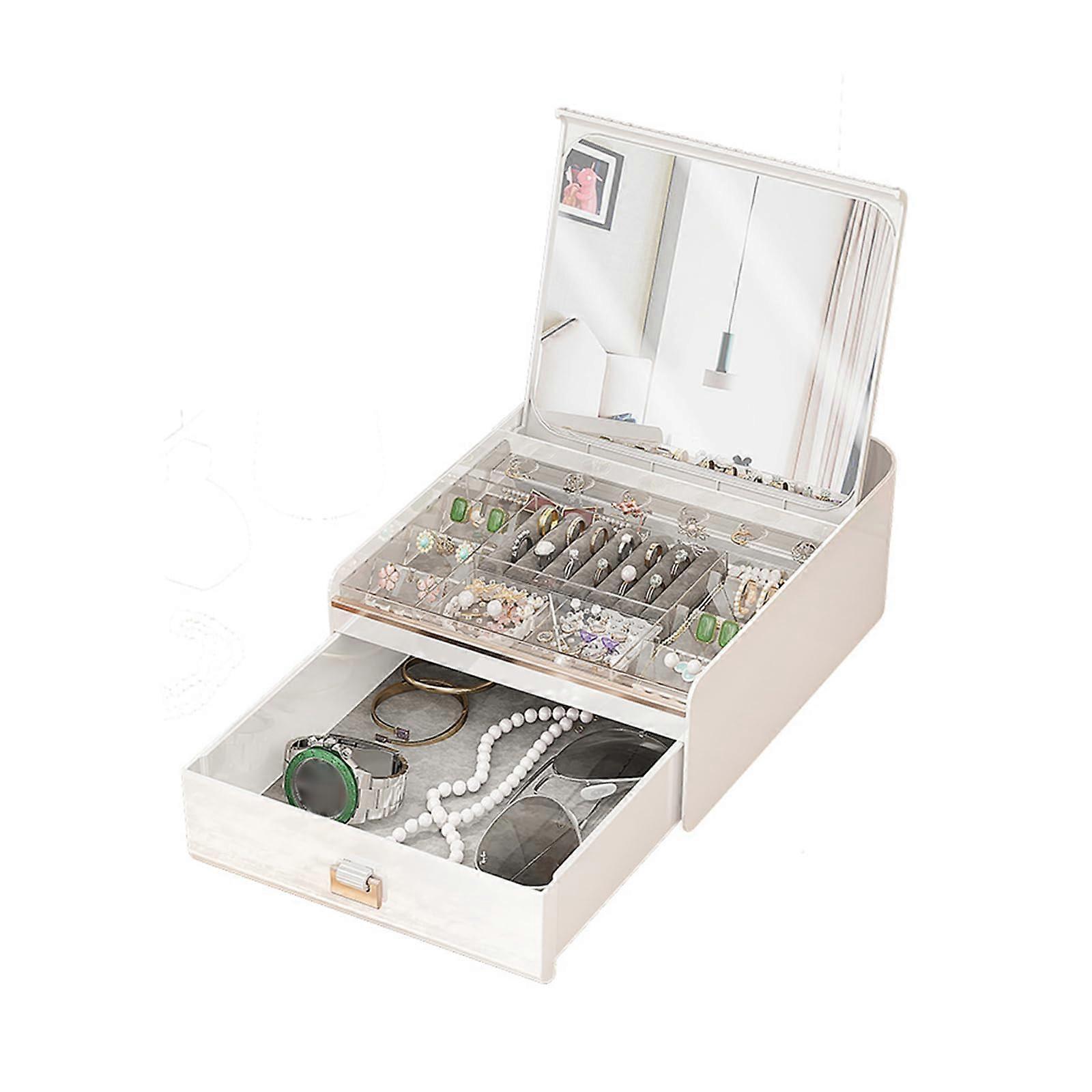 Jewelry Organizer Travel Case with Automatic Lid and Multiple Layer Compartments Crashproof Design
