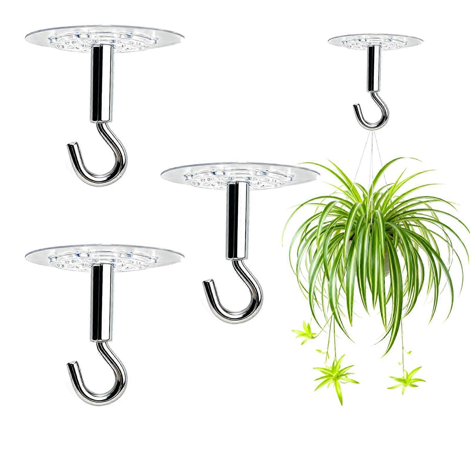 4 Pack Heavy Duty Adhesive Ceiling Hooks for Plants, 30lbs NoDrill Rustproof Hanging Hangers
