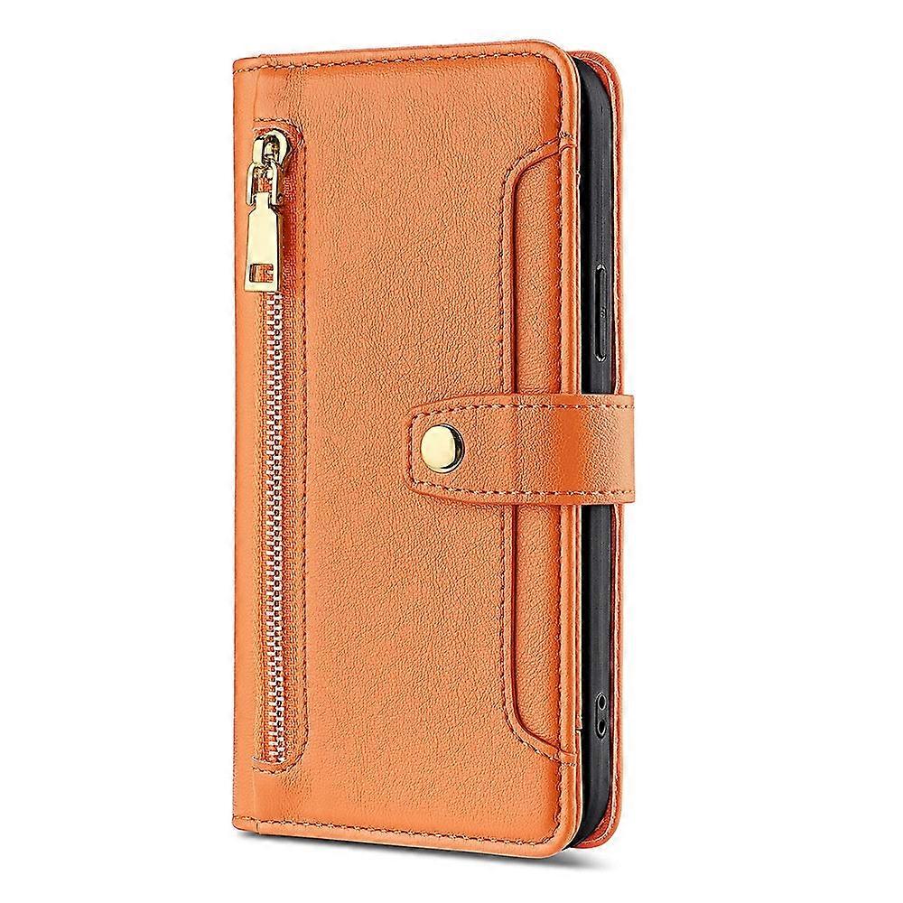 Case For Iphone 13 Orange Single Leather Case Card Slot Multi-function Crossbody No9172