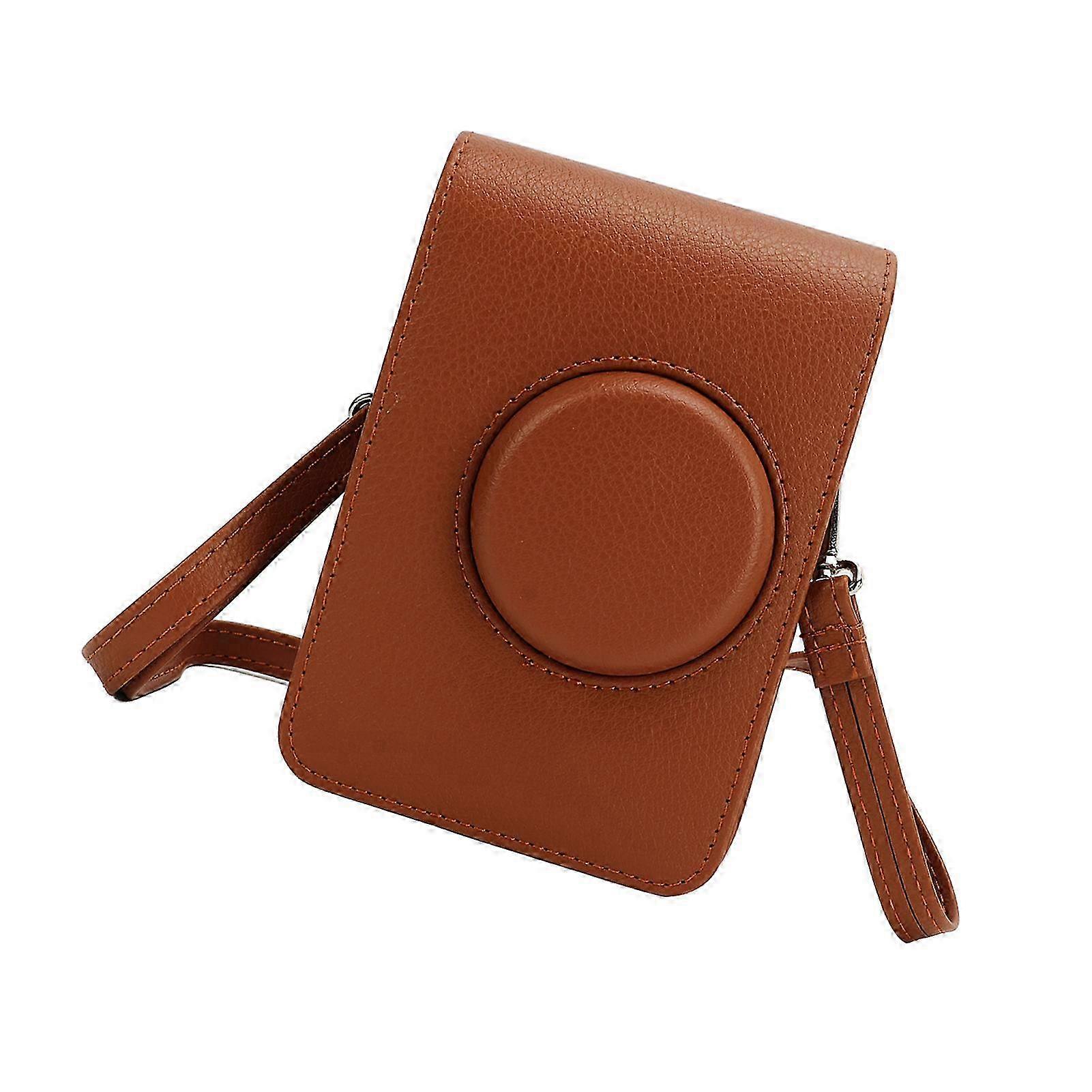 2025 Retro PU Leather Camera Bag Case with Adjustable Strap for Mini EVO Brown