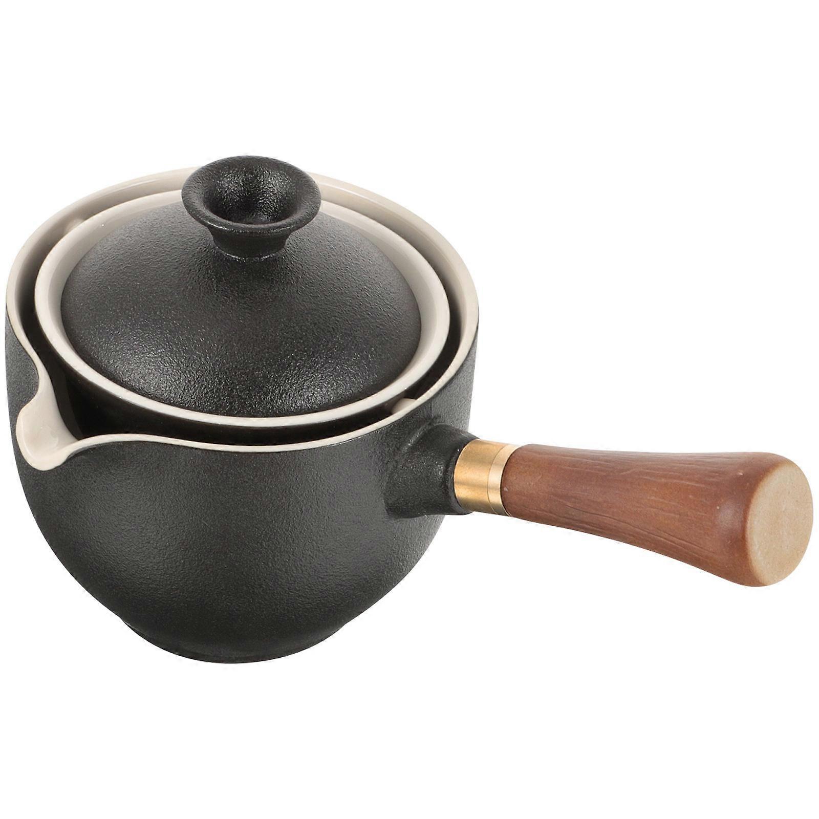 Side Handle Ceramic Teapot for Storage Use Single Pot Black