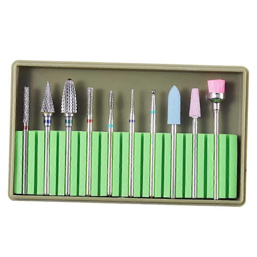 Electric Nail Drill Bits Set 3/32 Inch Tungsten Ceramic MultiHead for Manicure Pedicure, 10pcs