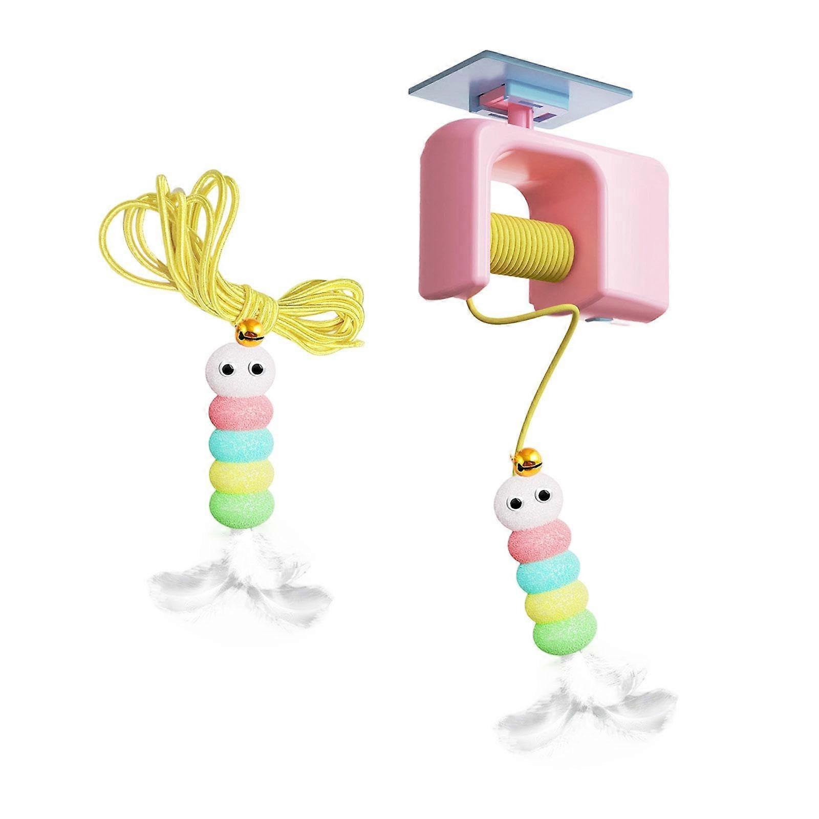 Interactive Cat Toy with Automatic Random Lift Feather, Door Frame Mounted for Indoor Cats, Pink