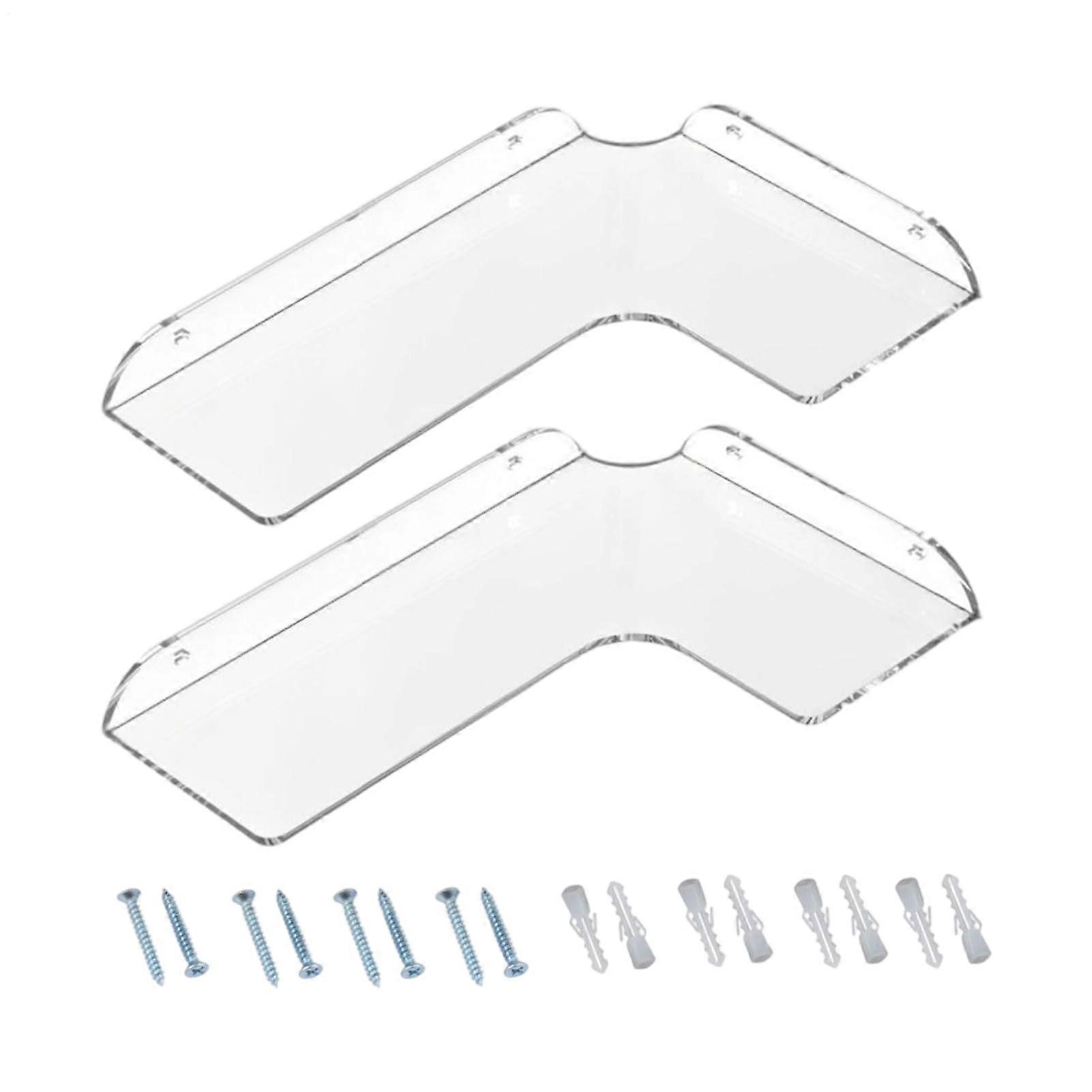 Clear Acrylic Floating Shelves 2Pack NoDrill Wall Mounted Corner Storage Organizer for Bathroom