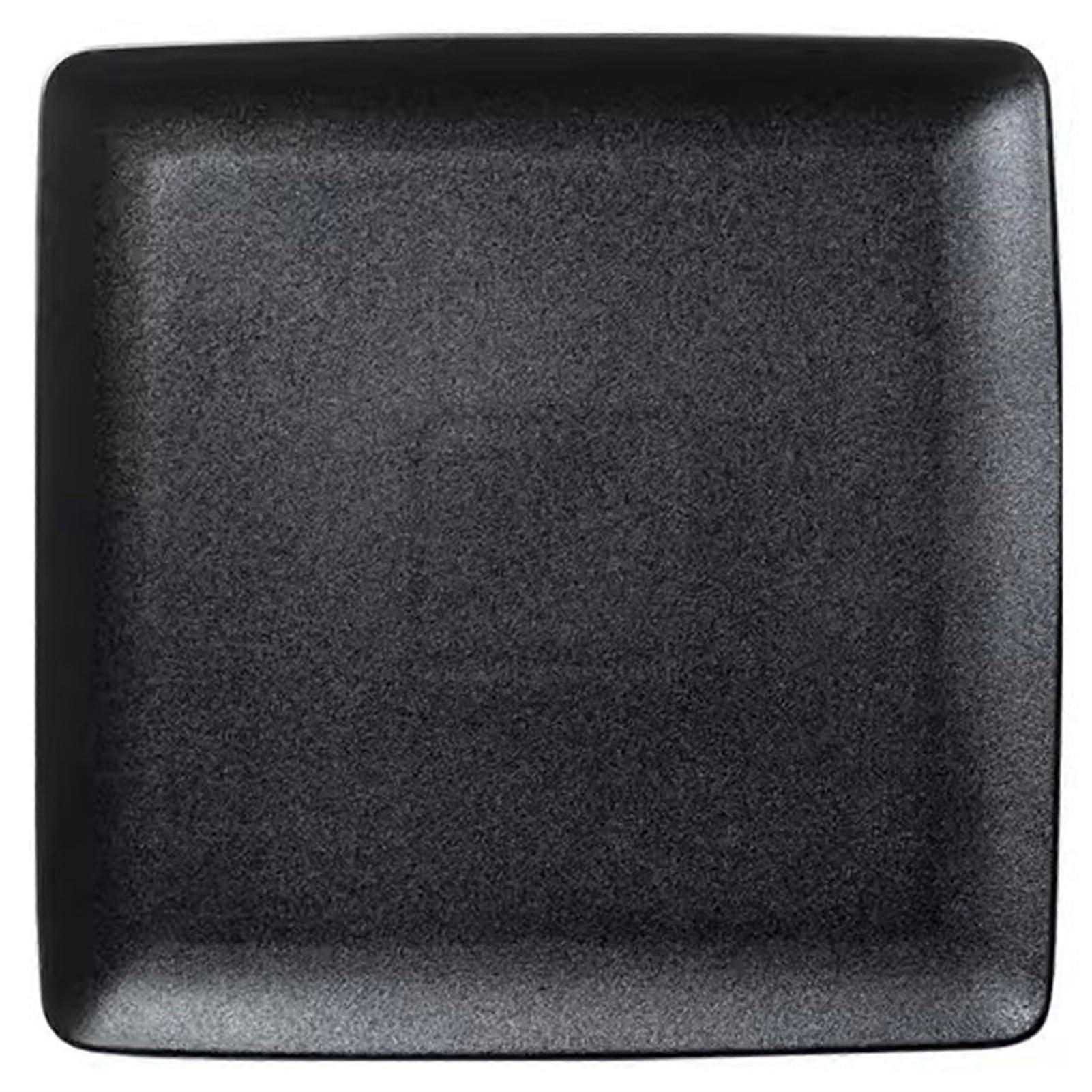 Matte Black Ceramic Dinner Plate 8 Inch Square Serving Plate Scratch Resistant Modern Rustic Design