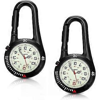 2 Piezas Reloj de Cuarzo con Clip Mochila Reloj de Cinturón Fob Glow in The Dark Reloj de Bolsillo Unisex con Esfera Blanca para Médicos Enfermeras Actividades al Aire Libre