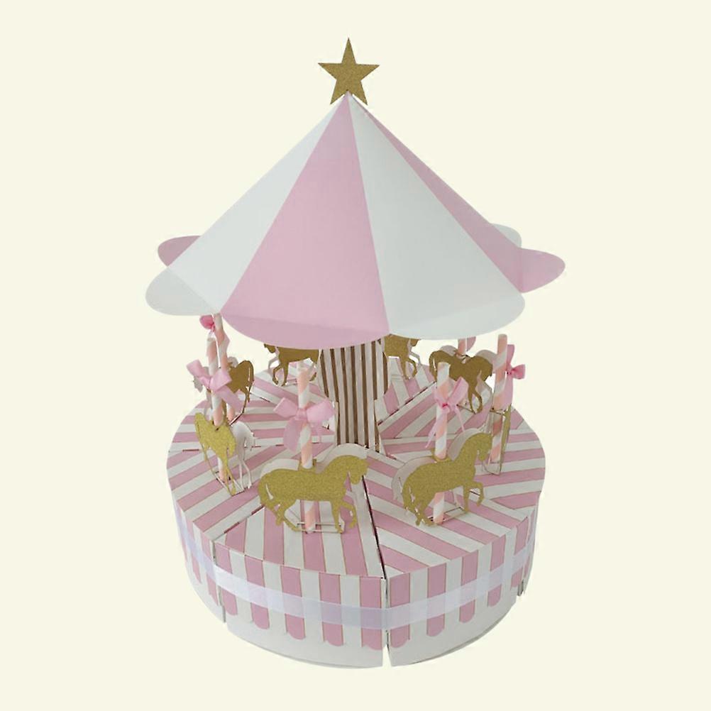 Wedding Treat Box Rotating Carousel Paper Candy Box Pink