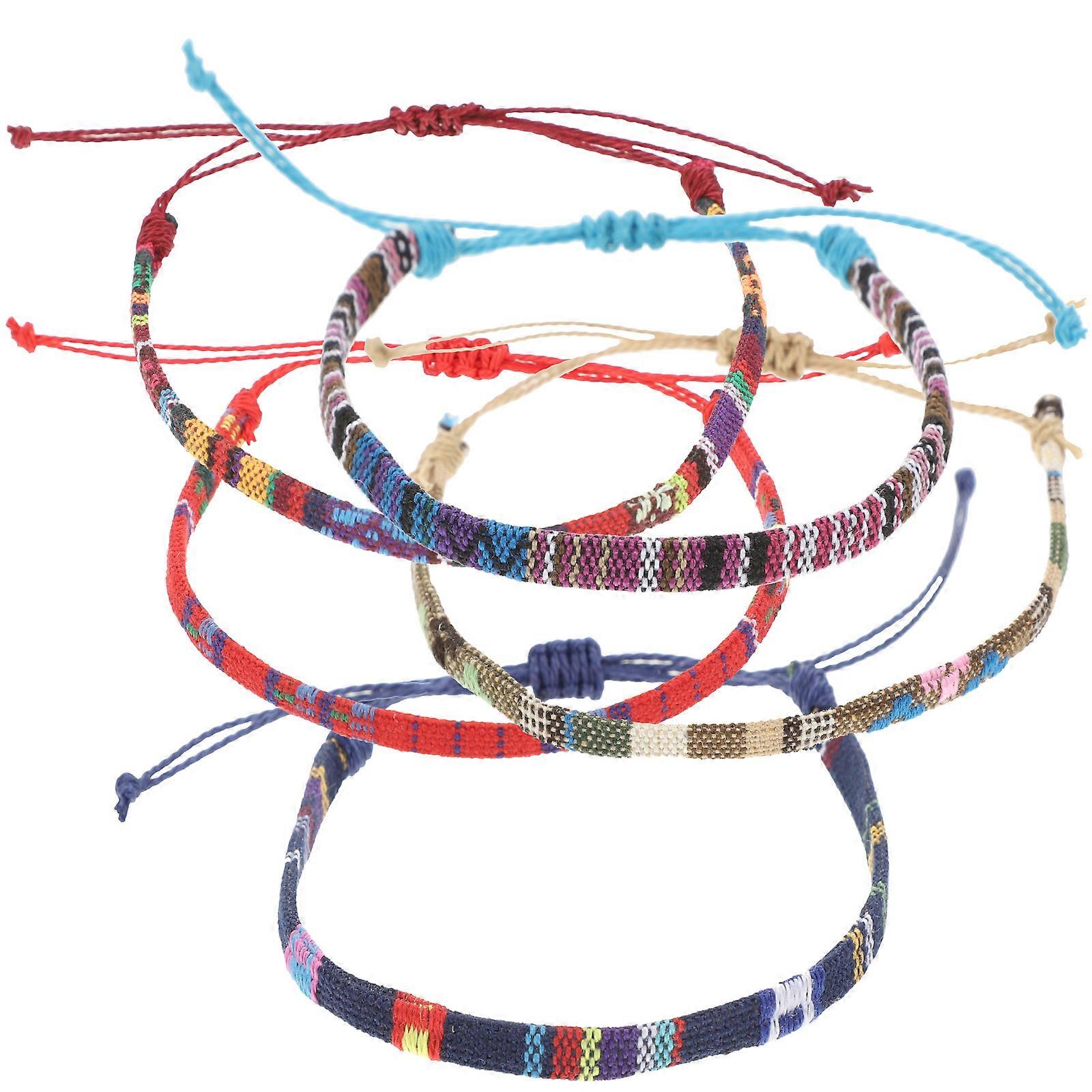 Decorative Woven String Bracelets Adjustable Braided Bracelets 5Pcs Set