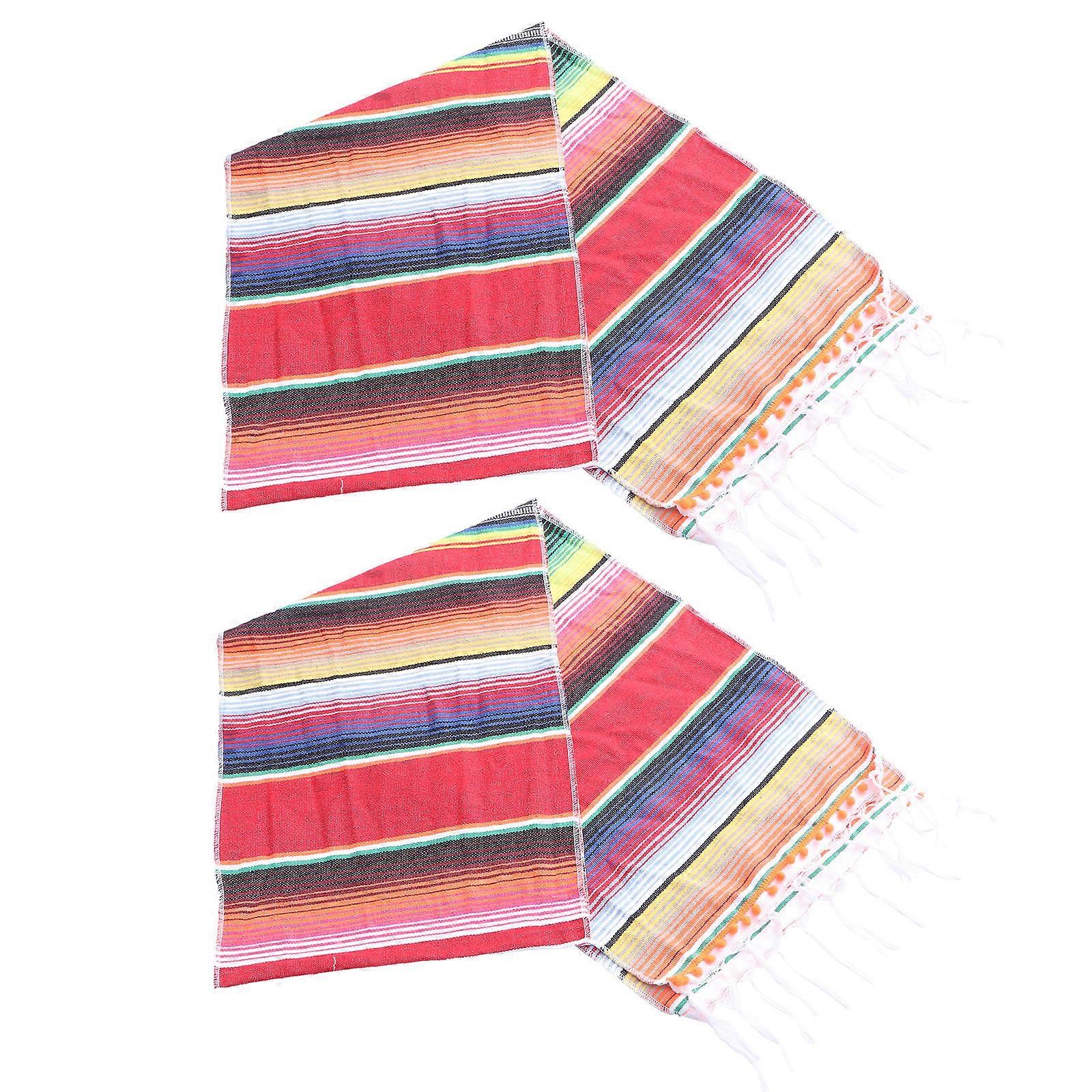 6Pcs Mexican Style Table Runner for Kitchen Party Red Cotton Cloth