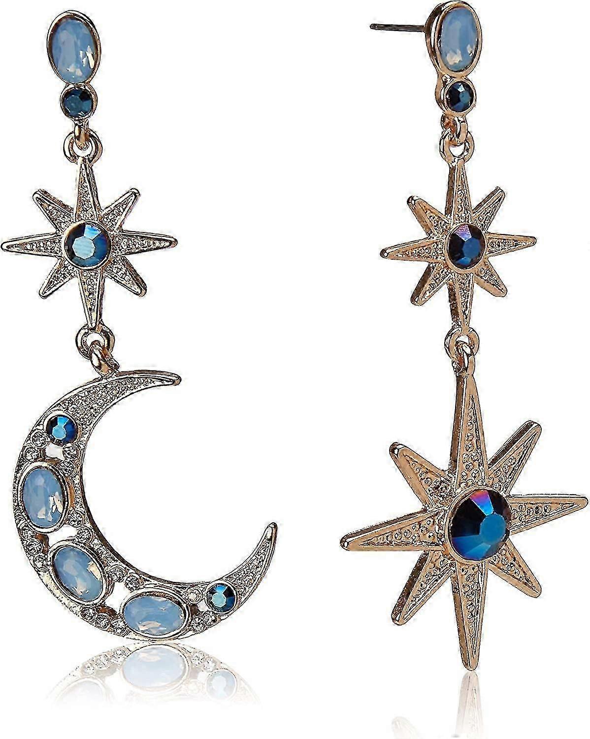 Moon Star Drop Earrings, Celestial Design