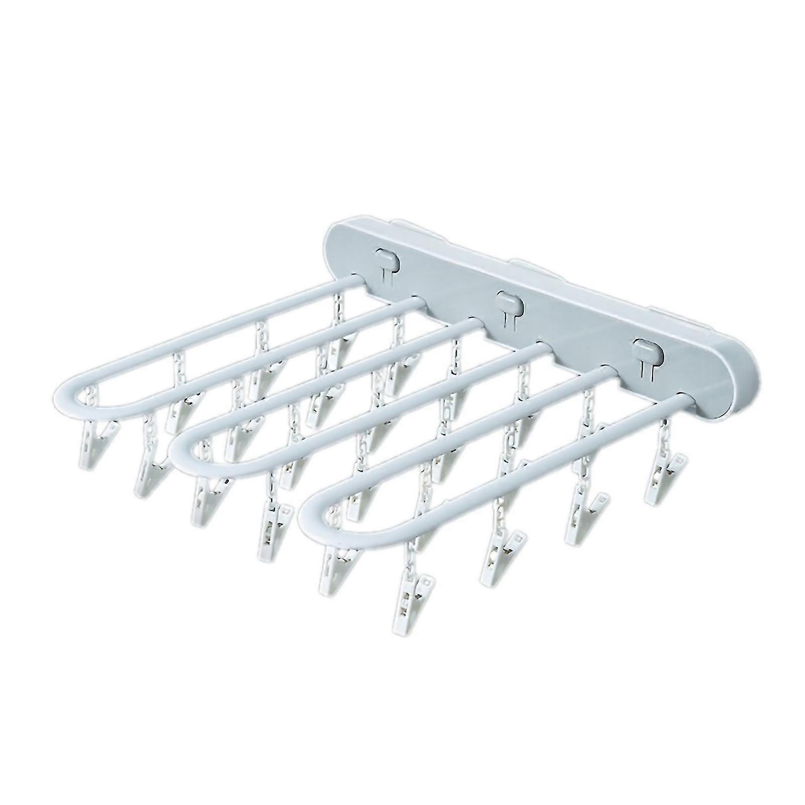 Wall-Mounted Folding Drying Rack Rotating Design Multi-Functional Laundry Organiser with Clips Durable Plastic Space-Saving compatible with Socks Unde