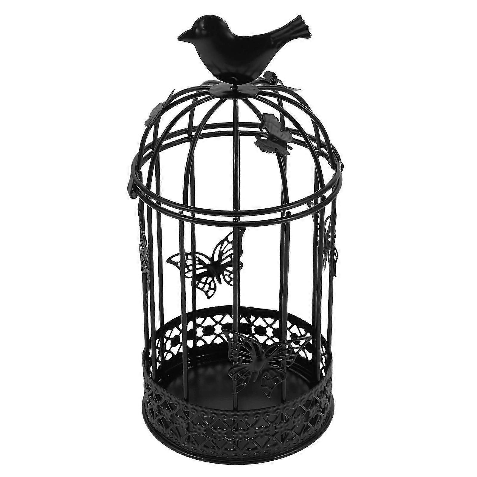 Large Bird Cage Iron Candlestick Holder, Black, For Home Decor