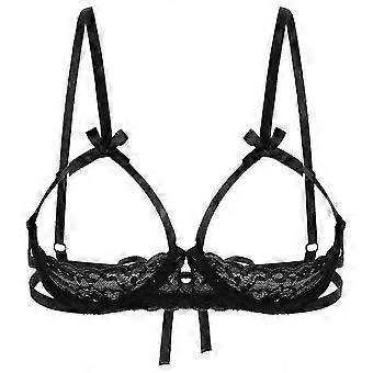 Women's Open Cups Bra, Sheer Lace, Back Tie Adjustable Spaghetti Straps, Underwired Bra Top