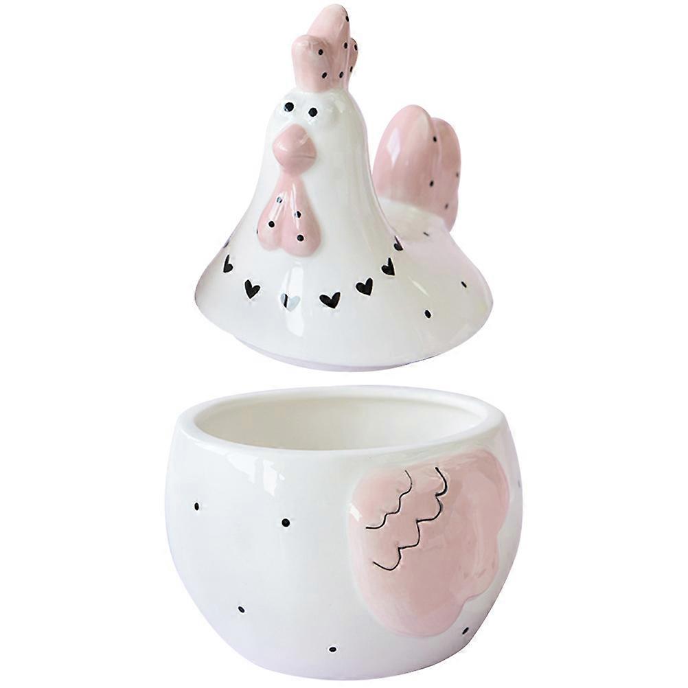 Egg Storage Box Ceramic Jar for Kitchen Use White Chicken Shape
