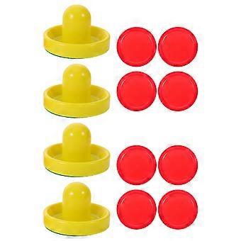 2 Sets Air Hockey Pucks And Paddles - Table Top Hockey Pushers Red Pucks With Adhesive Pads - Plastic Indoor Game Accessories For Home Recreation