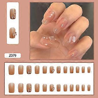 24pcs Bow Nail Patch Kleber Typ Abnehmbare Short Paragraph Mode Maniküre Falsch Save Time Nägel