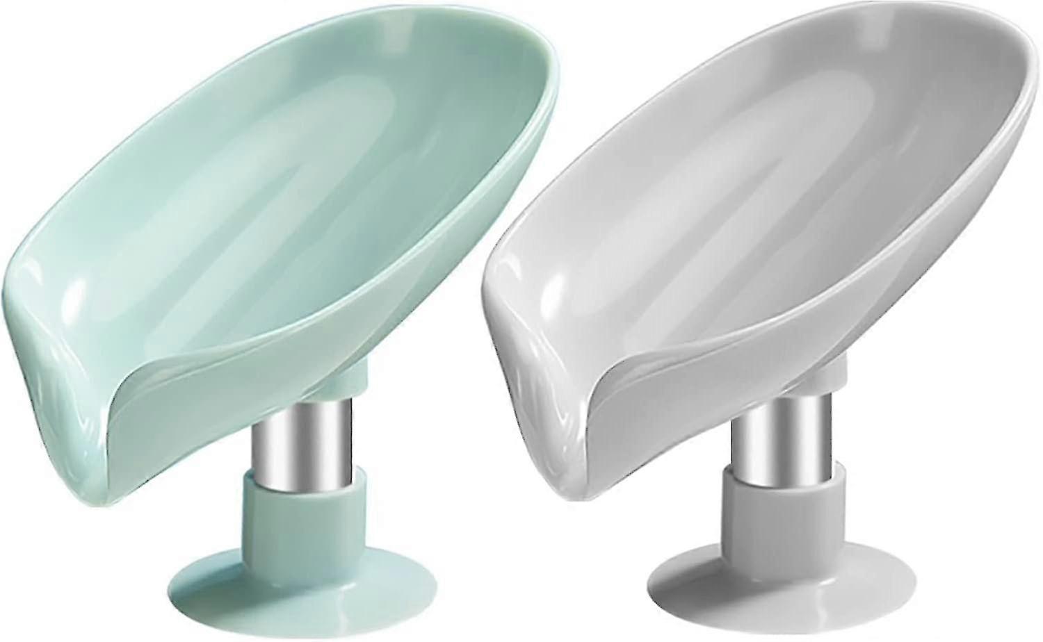 Plastic Leaf Shaped Soap Dish 2Pcs with Drain Suction Cup Stand