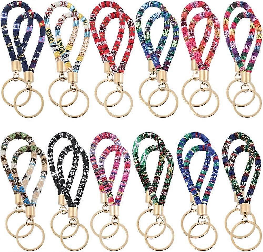 24Pcs 12 Colors Polyester Keychains with Iron Split Rings 118mm 2pcs/color