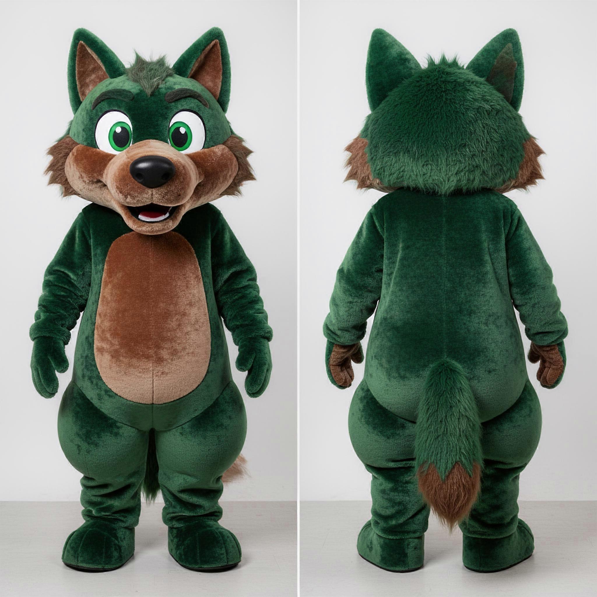 MASTICOT Forest Green Broad Shouldered Wolf Mascot