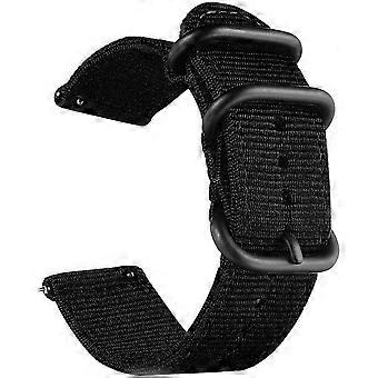 20 mm svart universal ballistisk klokkerem, nylon lerret vevd løkke erstatning håndleddsrem armbånd spenne feste justerbar lukking for smartklokke