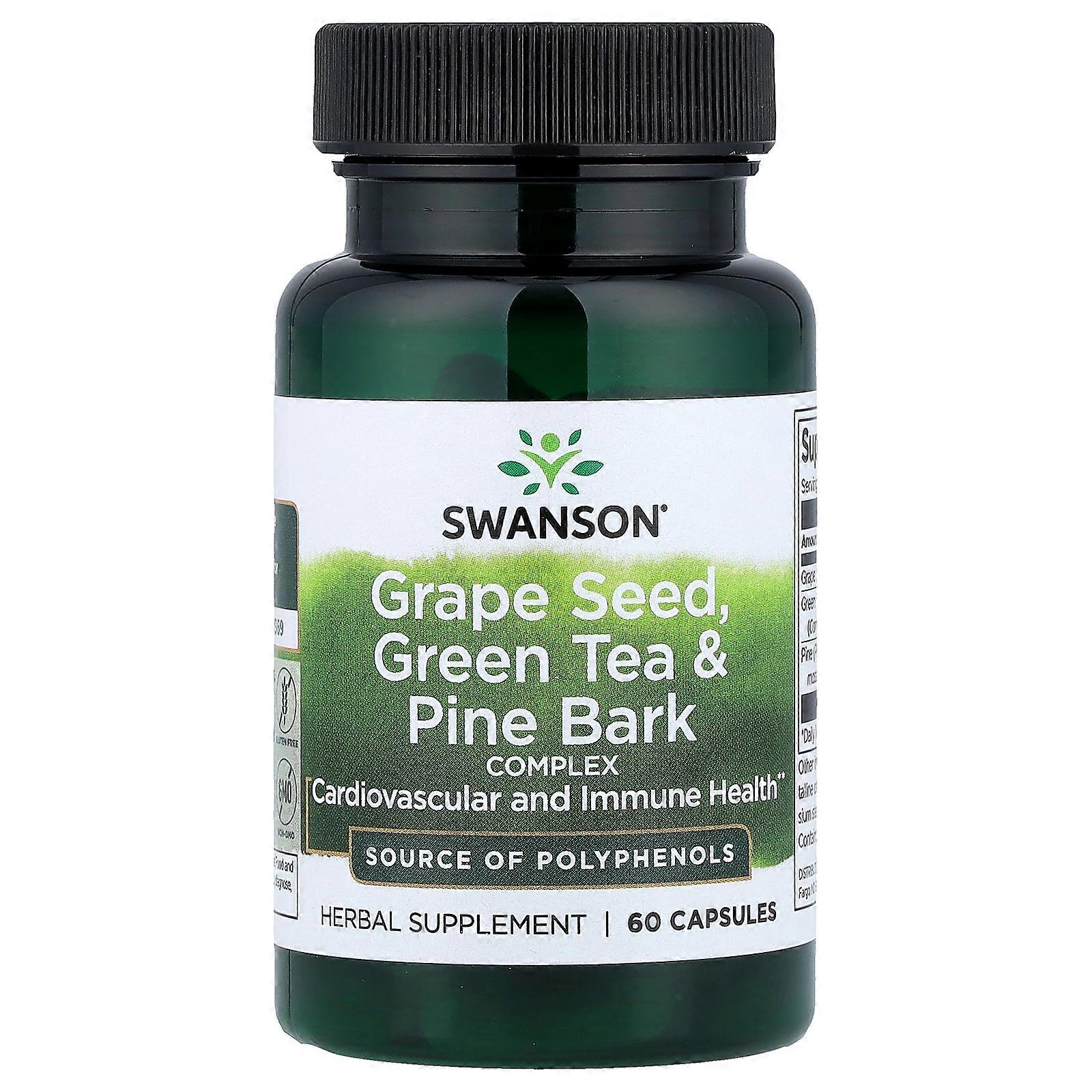 3 x Swanson, Grape Seed, Green Tea & Pine Bark Complex, 60 Capsules