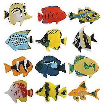 Tropische Fischmodelle, 24-teilig, PVC-Kunststoff, lebensechte Figuren, Aquariendekoration, Lernspielzeug für Kinder, 6,8 x 5,4 x 0,8 cm