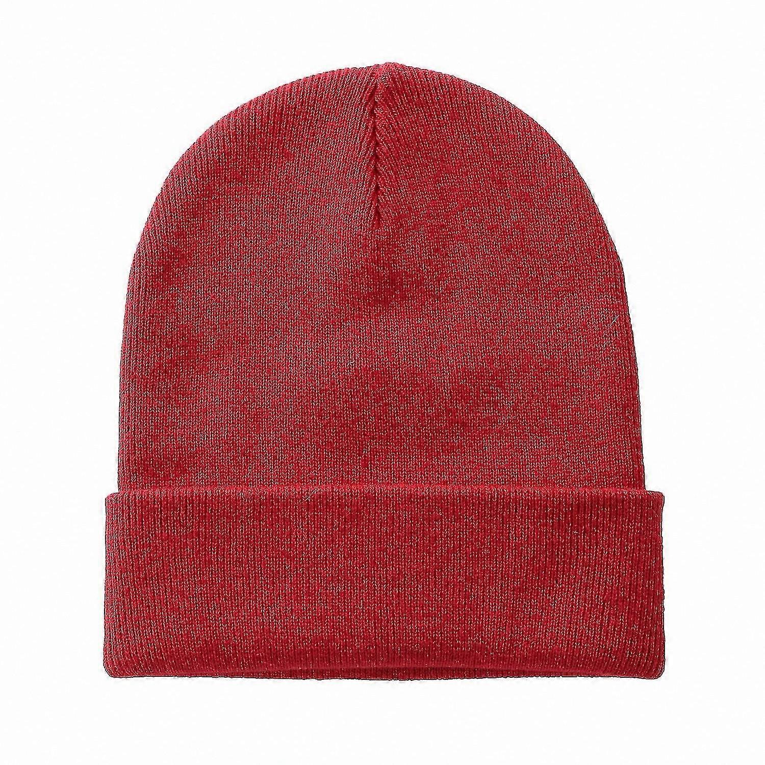 Red Knit Cotton Cuff Beanie Warm Skull Cap