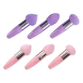 Professional Makeup Sponge Pen Set for Blending Foundation Concealer Blush, 6 Latex Cosmetic Sponges with Handles, Pink Purple
