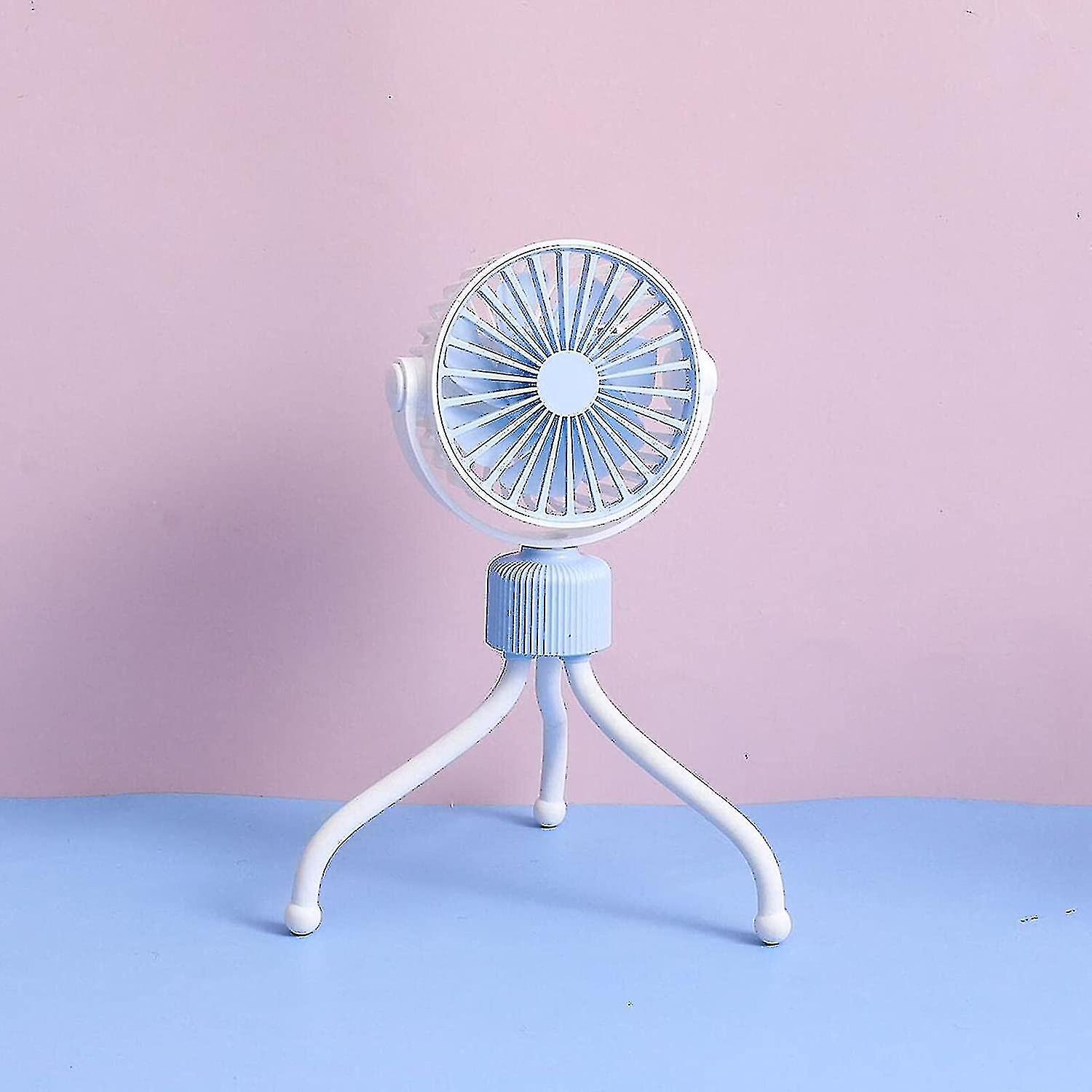 Portable Stroller Fan Clip Mini Personal Handheld Usb Rechargeable Fan Blue