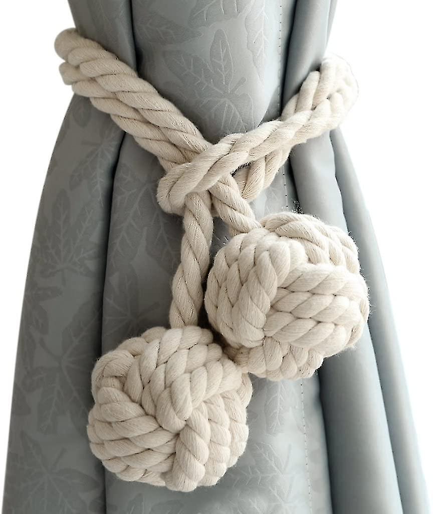 2pcs Cortina Tiebacks Con 2 Bolas de Algodón Cuerda Hilo de Algodón Natural Y Simple Estilo