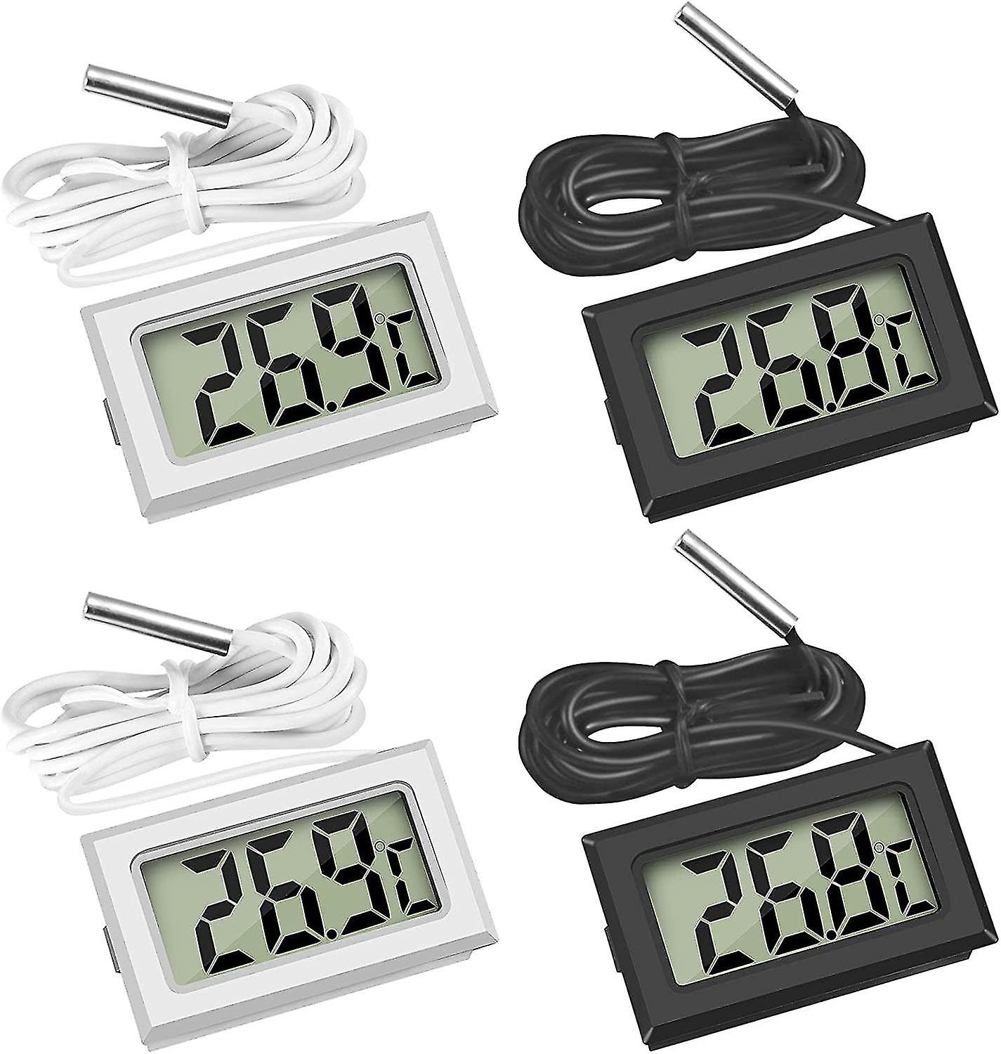 Mini Digital Lcd Thermometer Temperature With Temperature Probe Sensor Tester(2x Black 2x White)