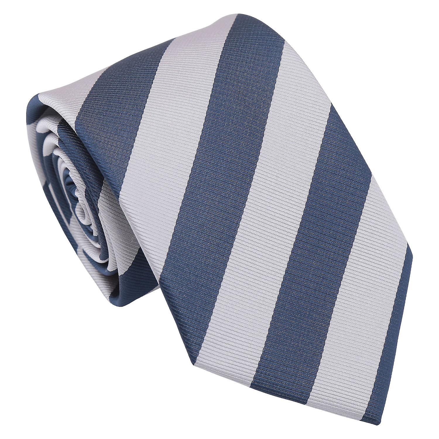 Silver and Navy Classic Stripe Tie