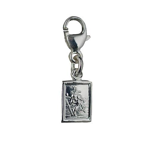 Silver 8x6mm rectangular St Christopher Charm on a lobster trigger