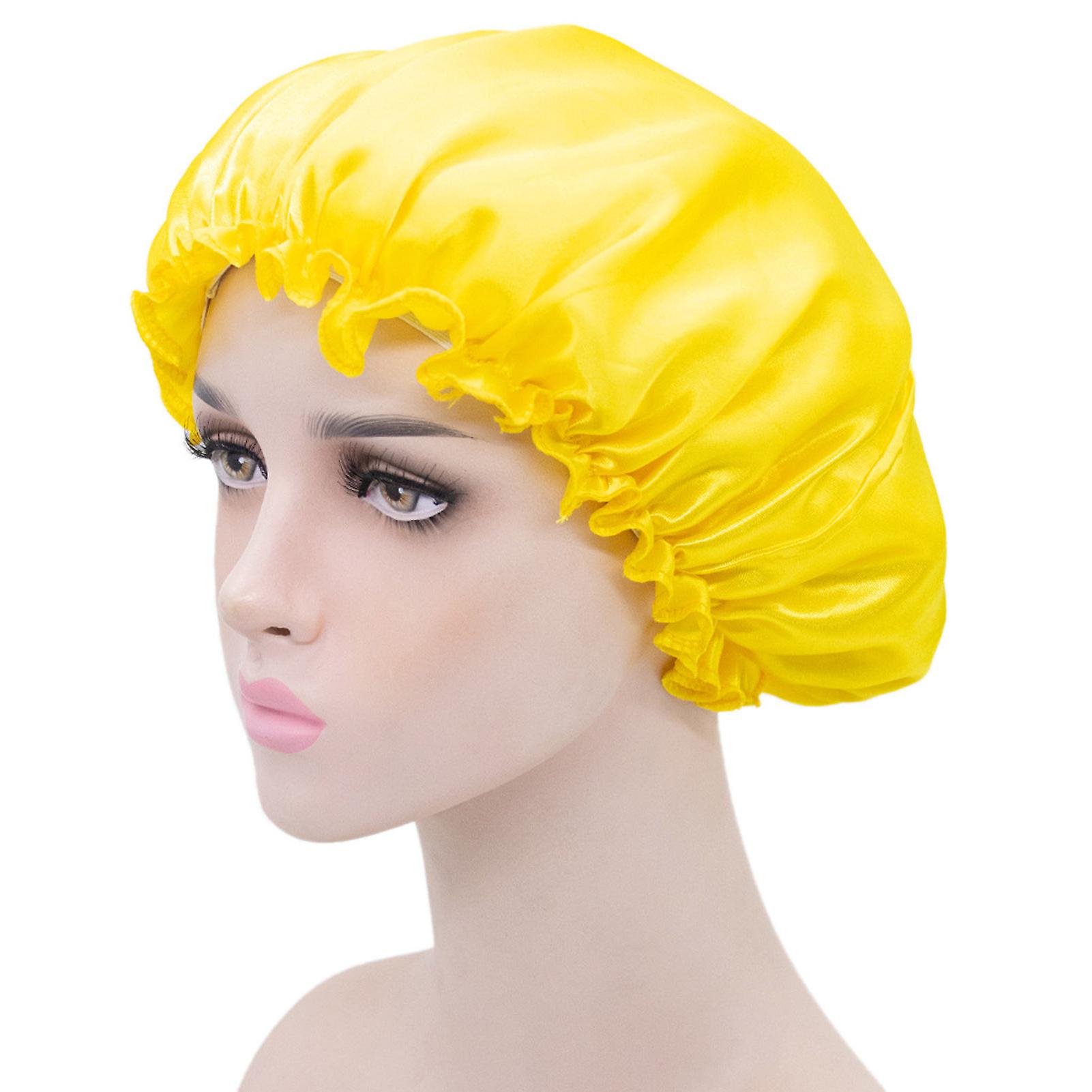 2pcs Single Layer Solid Color Shower Cap Reusable Elastic Shower Cap Fashion Waterproof Shower Hat For Home Bathroom Bedroom