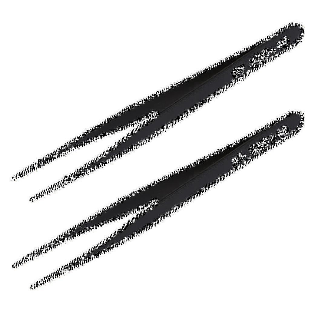 2x Black Metal Straight Sharp Tip Tweezer