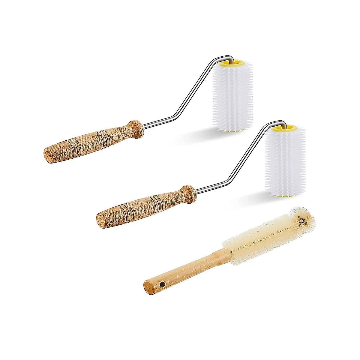 3 Pcs Honey Extractor Uncapping Needle Roller Beekeeping With Cleaning Bee Brush For Honey Extracti