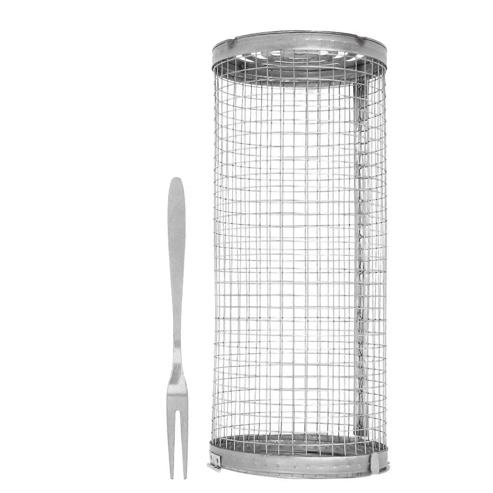 Cylindrical Barbecue Basket Rolling Barbecue Basket Open Grid Stainless Steel Wire Mesh Cylinder Grill Basket for Fish Vegetable French Fries S