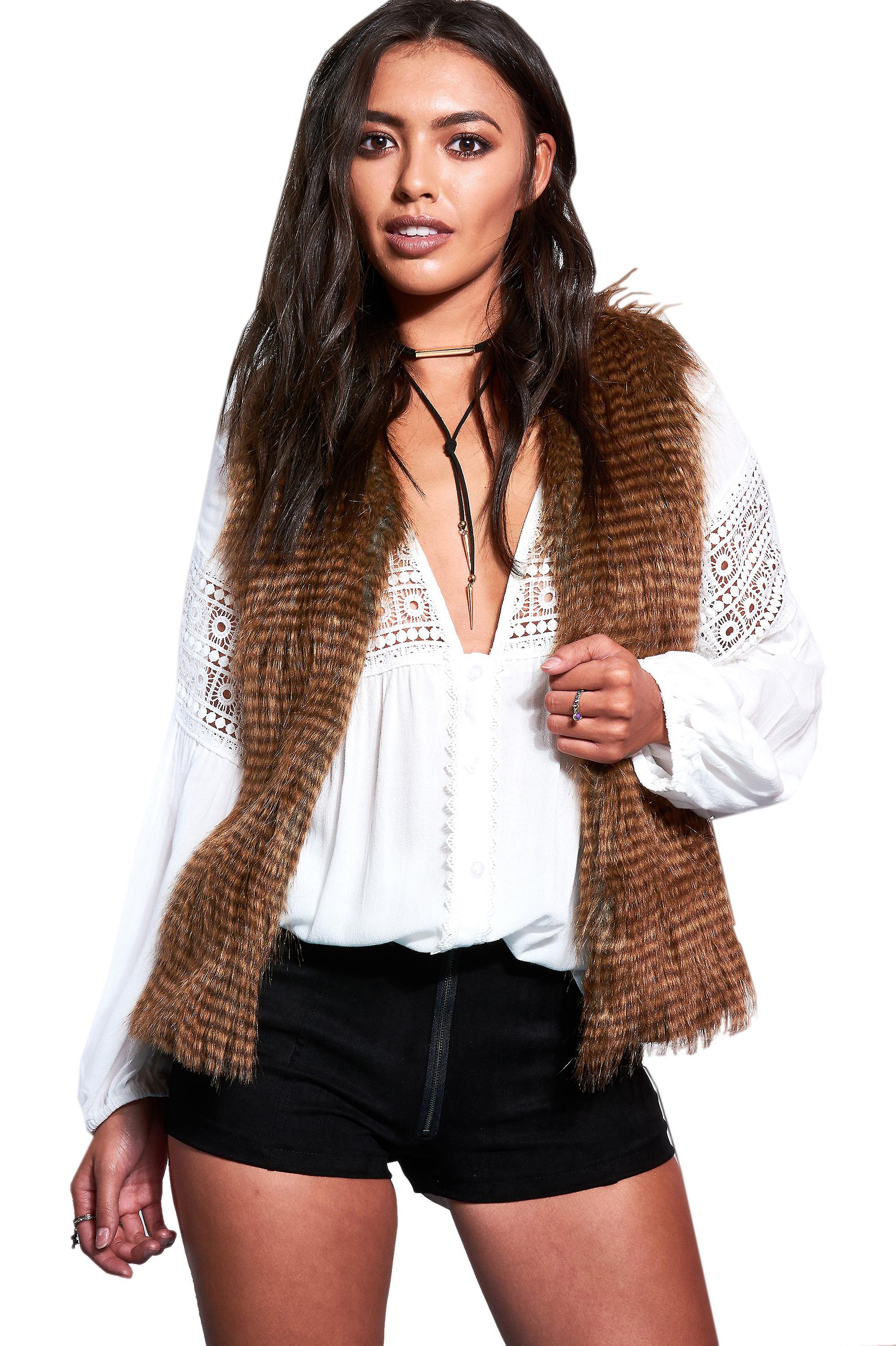 LMS Sleeveless Faux Fur Gilet With Satin Side Inserts