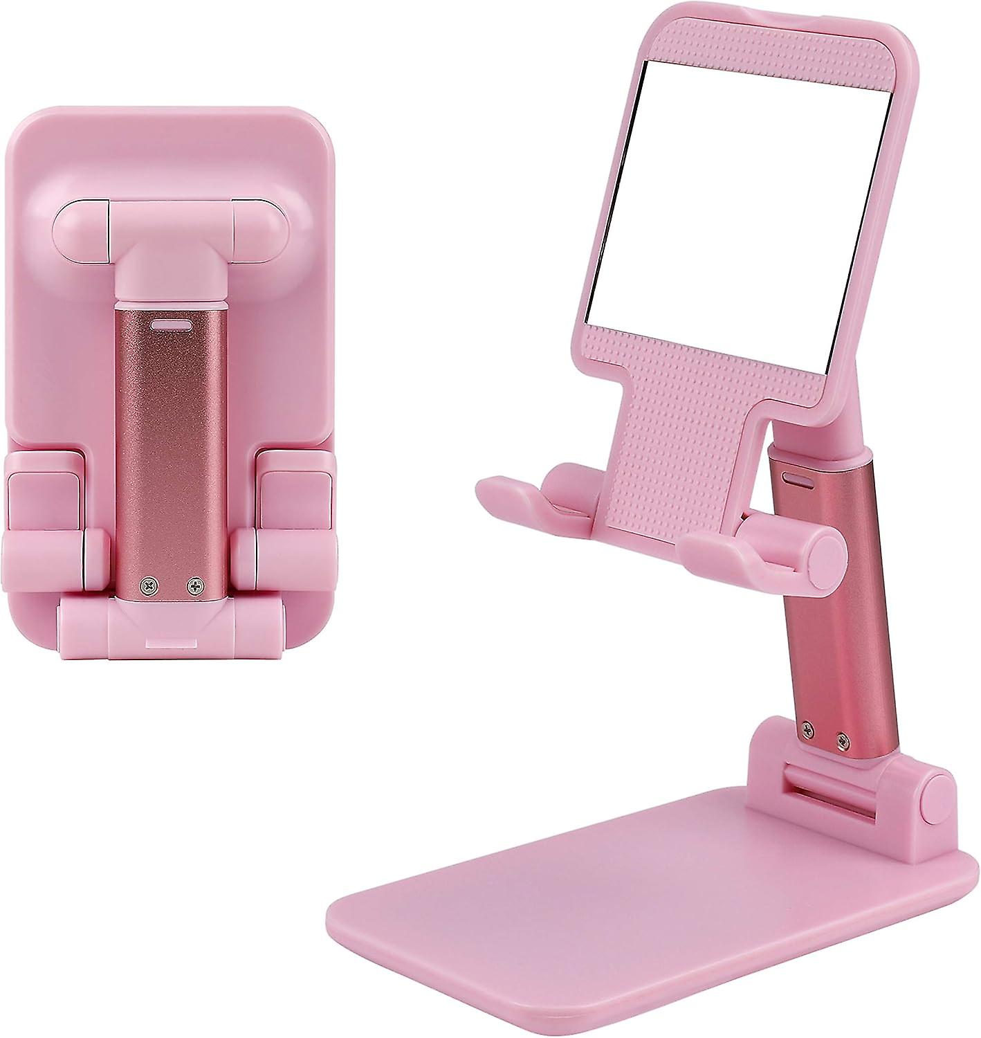 Foldable Cell Phone Holder Phone Holder Desktop Multi-Angle Portable Tablet Holder with Mirror for iPhone Android Smartphone Pink