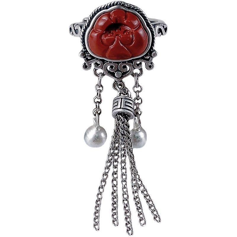 Silver ring, lotus onyx adjustable ring tassel ring