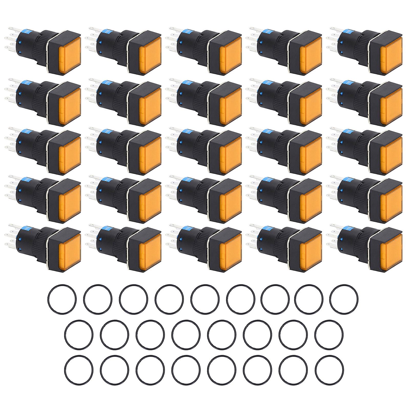 25PCS 16mm Square Push Button Switches - 8-Pin, Self-Locking with Light for Control Boxes