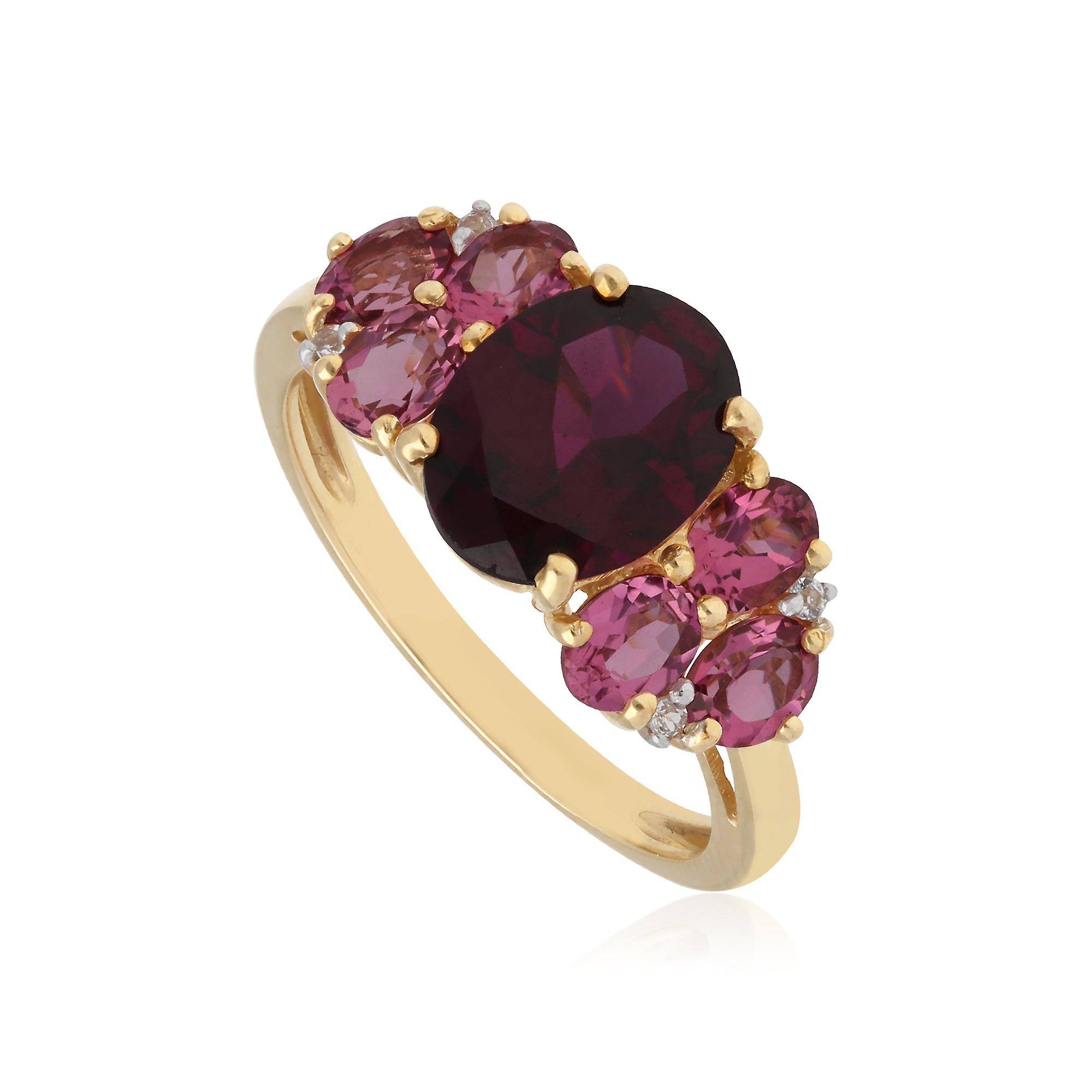 Kosmos Rhodolite, Clear Topaz & Pink Tourmaline Cocktail Ring in 9ct Yellow Gold T0023R40R418