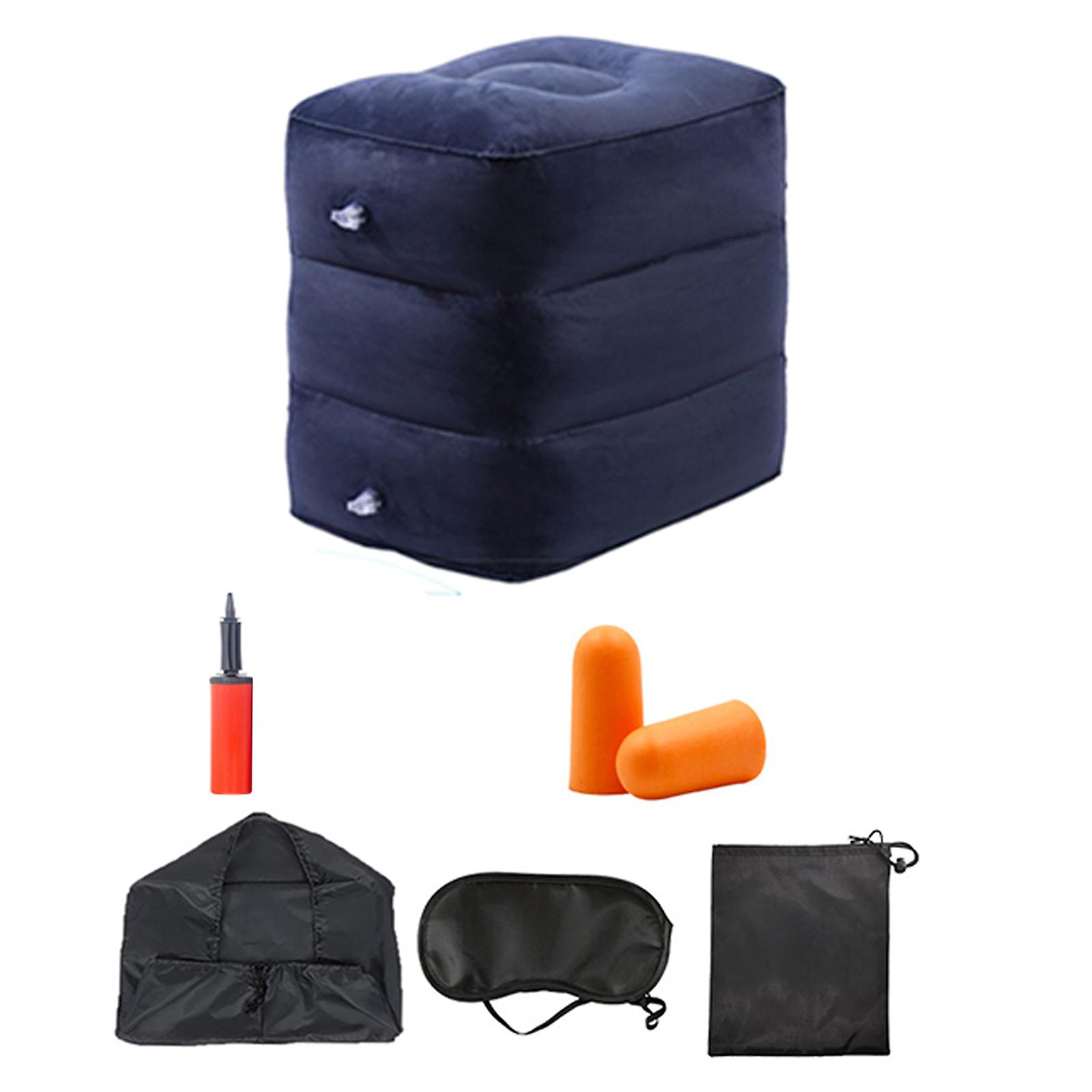 7-Piece Adjustable Inflatable Foot Rest Pillow for Travel in Navy Blue